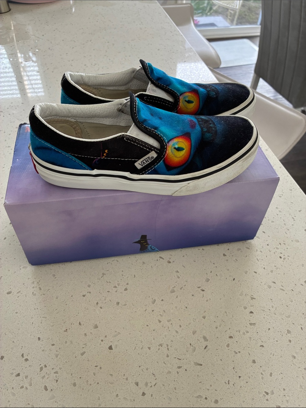 Vans Kids Slip-On Sneakers with Blue Monster Face and Orange Eyes - Picture 3 of 4
